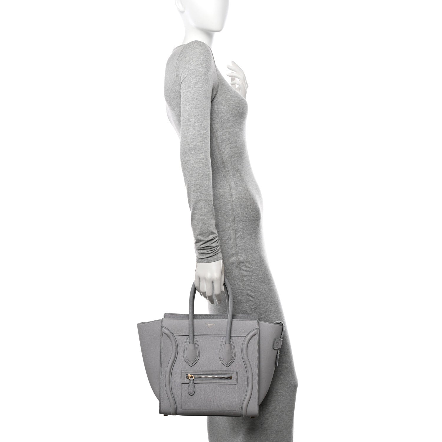 Celine Drummed Calfskin Micro Luggage Light Grey 2 of 13