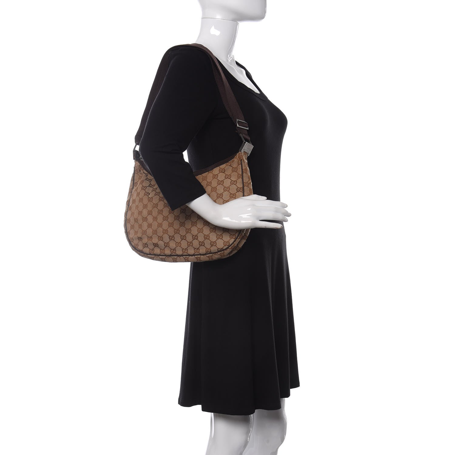 Gucci Monogram Medium Half Moon Hobo Dark Brown 2 of 15