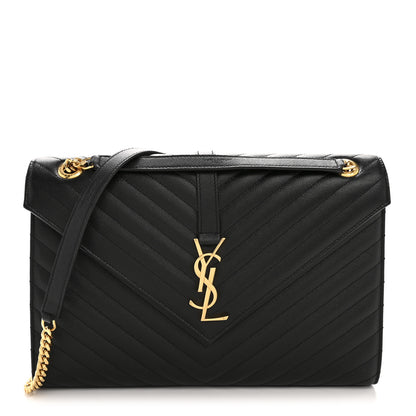 Saint Laurent Grain De Poudre Matelasse Chevron Large Monogram Satchel Black 1 of 11
