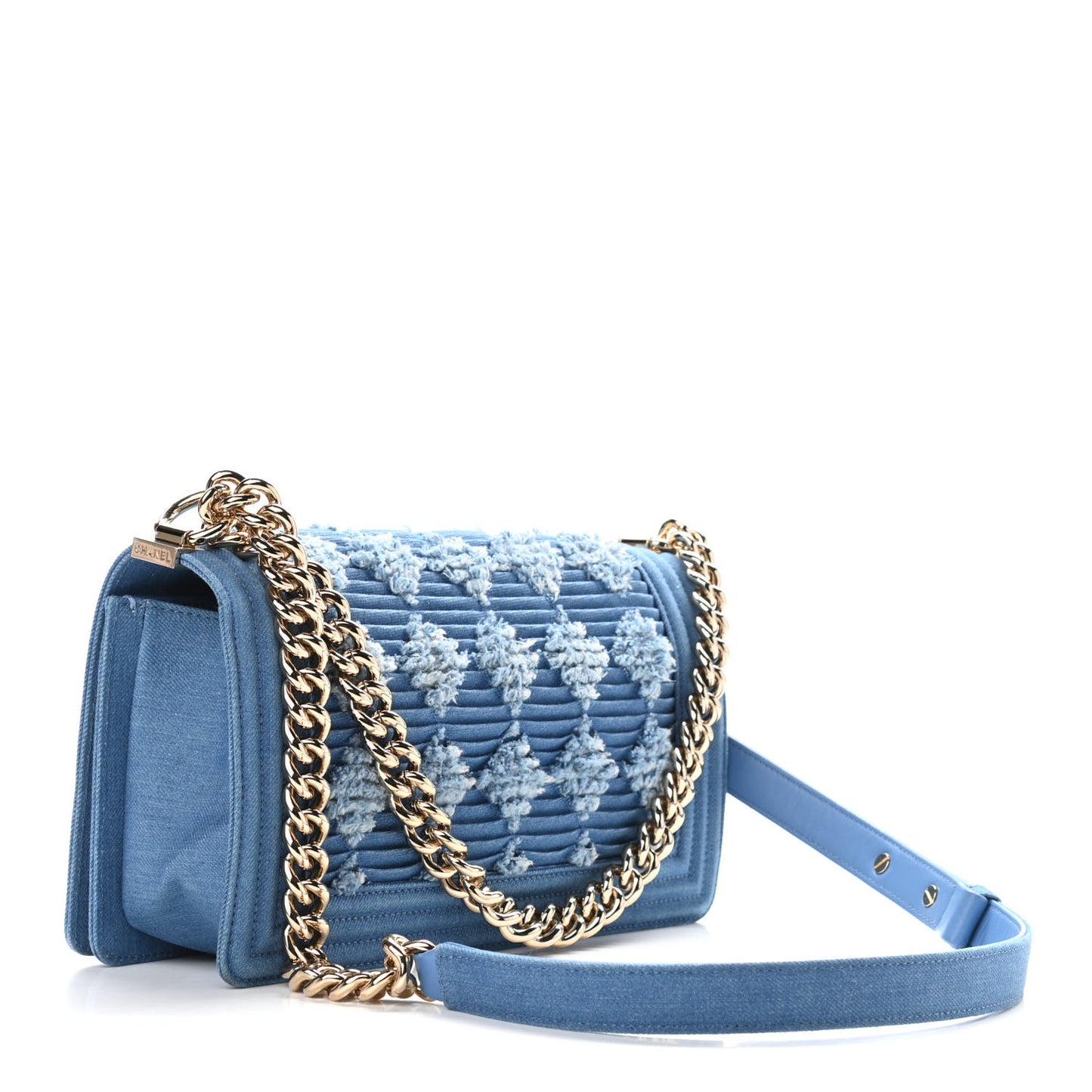Denim Pleated Medium Boy Flap Light Blue