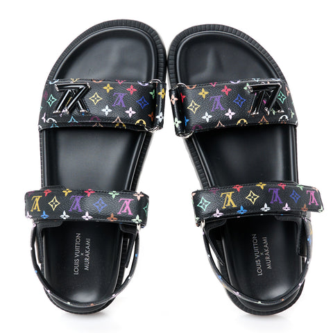 LV X TM Monogram Multicolor Sunset Flat Sandals 38 Black