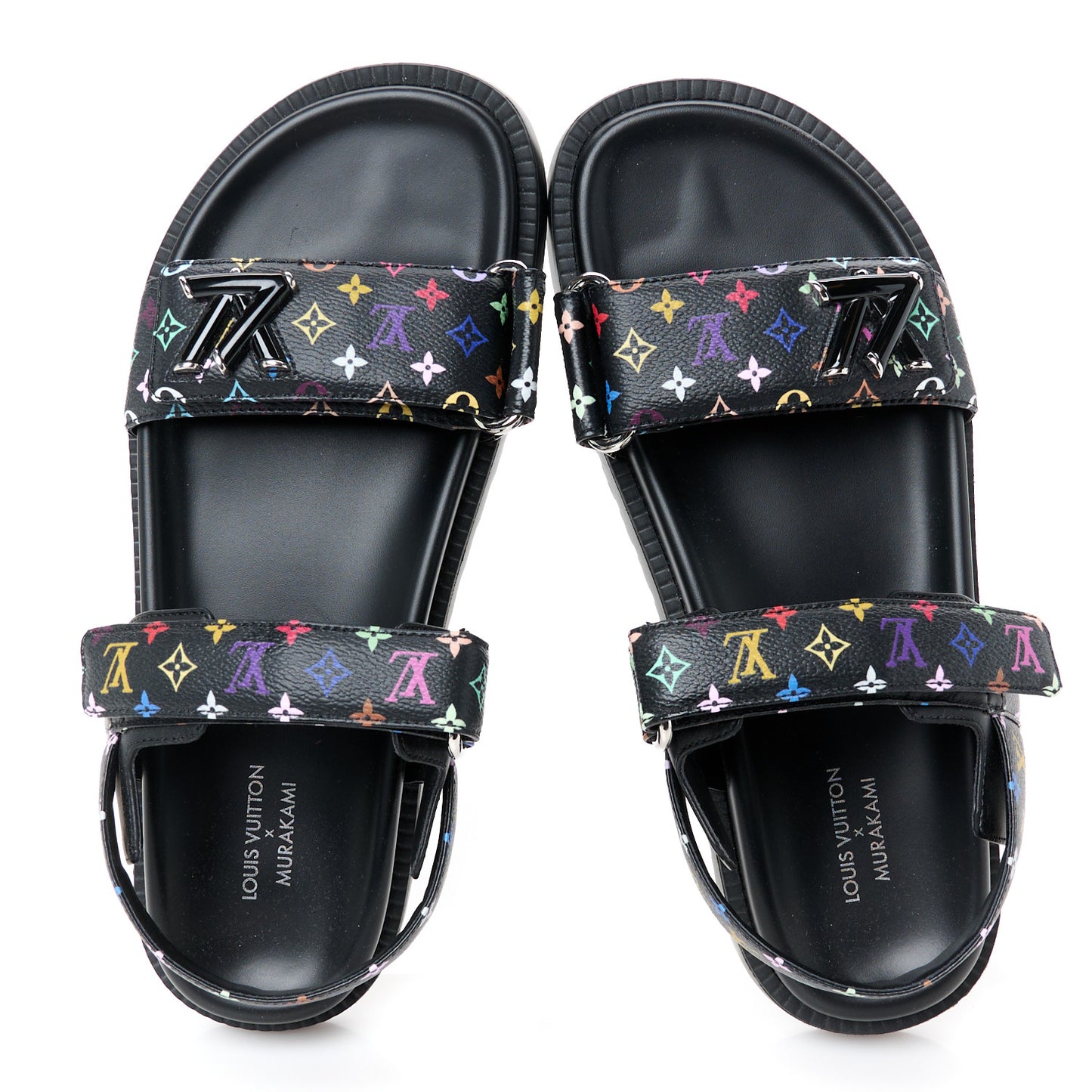 LV X TM Monogram Multicolor Sunset Flat Sandals 38 Black