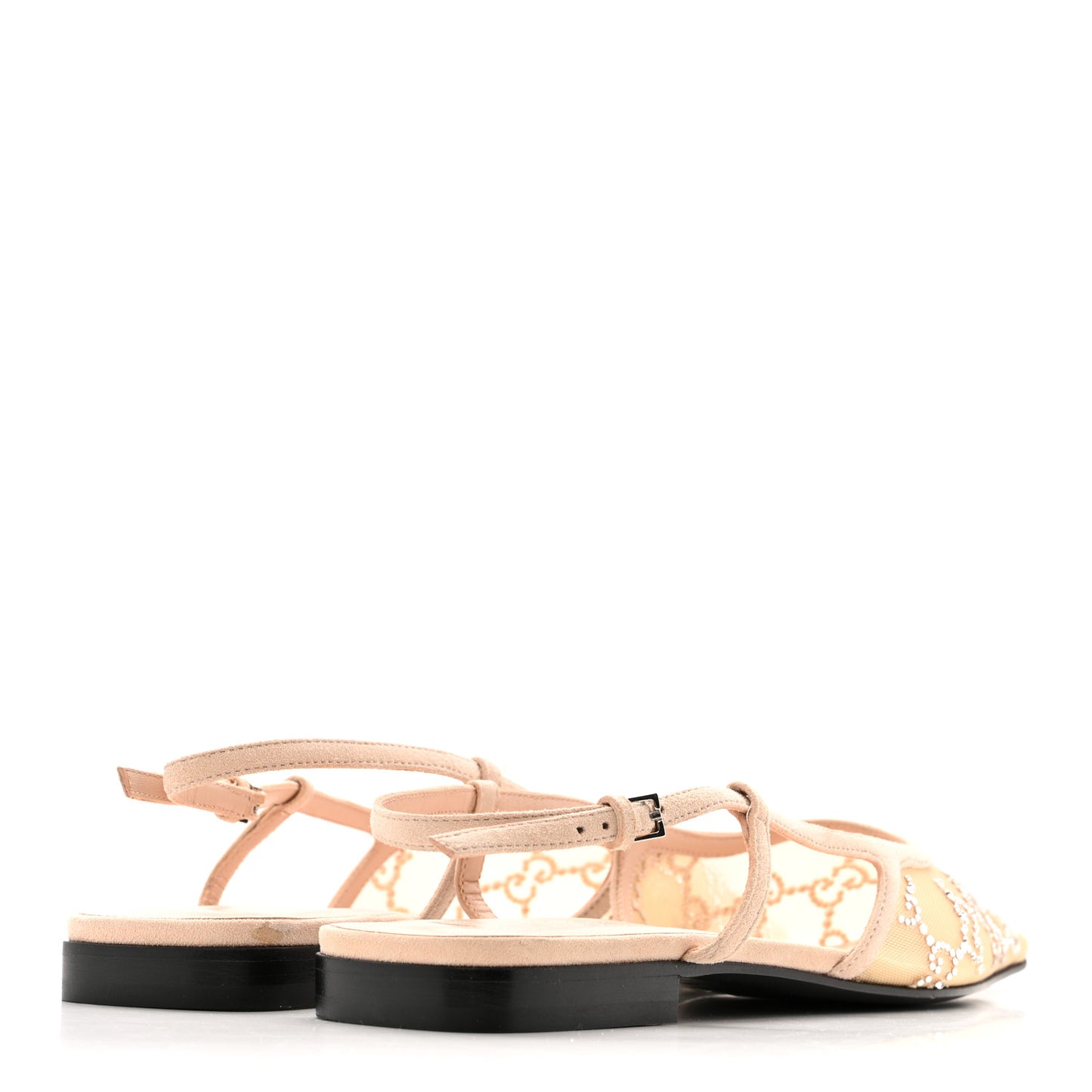 Suede Mesh Crystal GG Monogram Slingback Ballet Flats 37 Light Powder Skin Rose