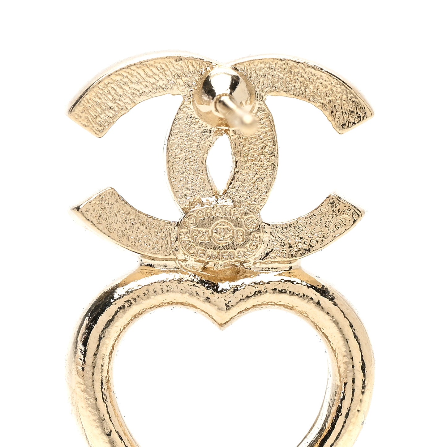 Metal Crystal CC Heart Drop Earrings Gold