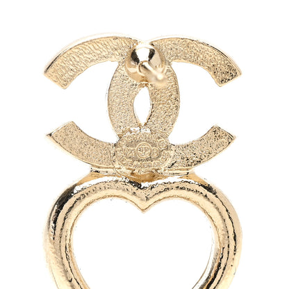 Chanel Metal Crystal CC Heart Drop Earrings Gold 4 of 4