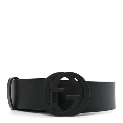 Gucci Selleria Calfskin Monochrome Interlocking G 37mm Belt 80 32 Black 1 of 4