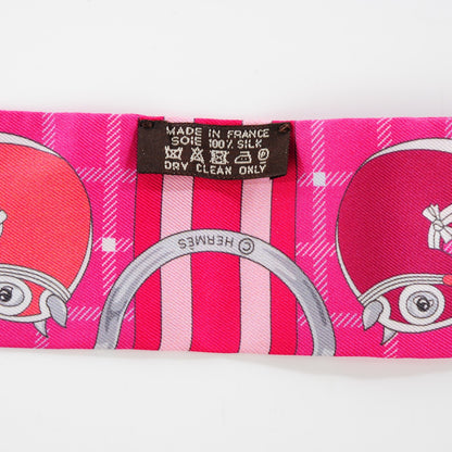 Hermes Silk Tatersale Twilly Fuchsia Rouge Vif Corail 5 of 5
