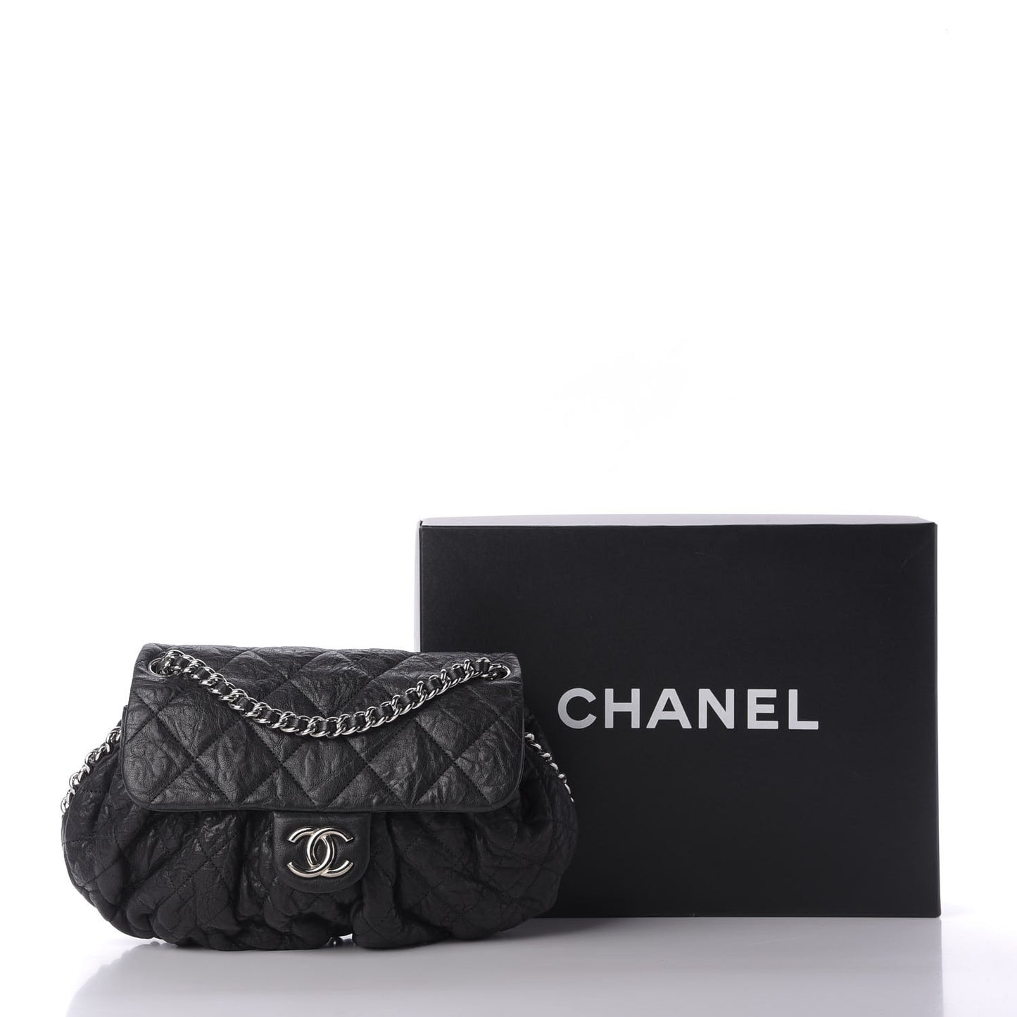 Washed Lambskin Quilted Mini Chain Around Flap Black