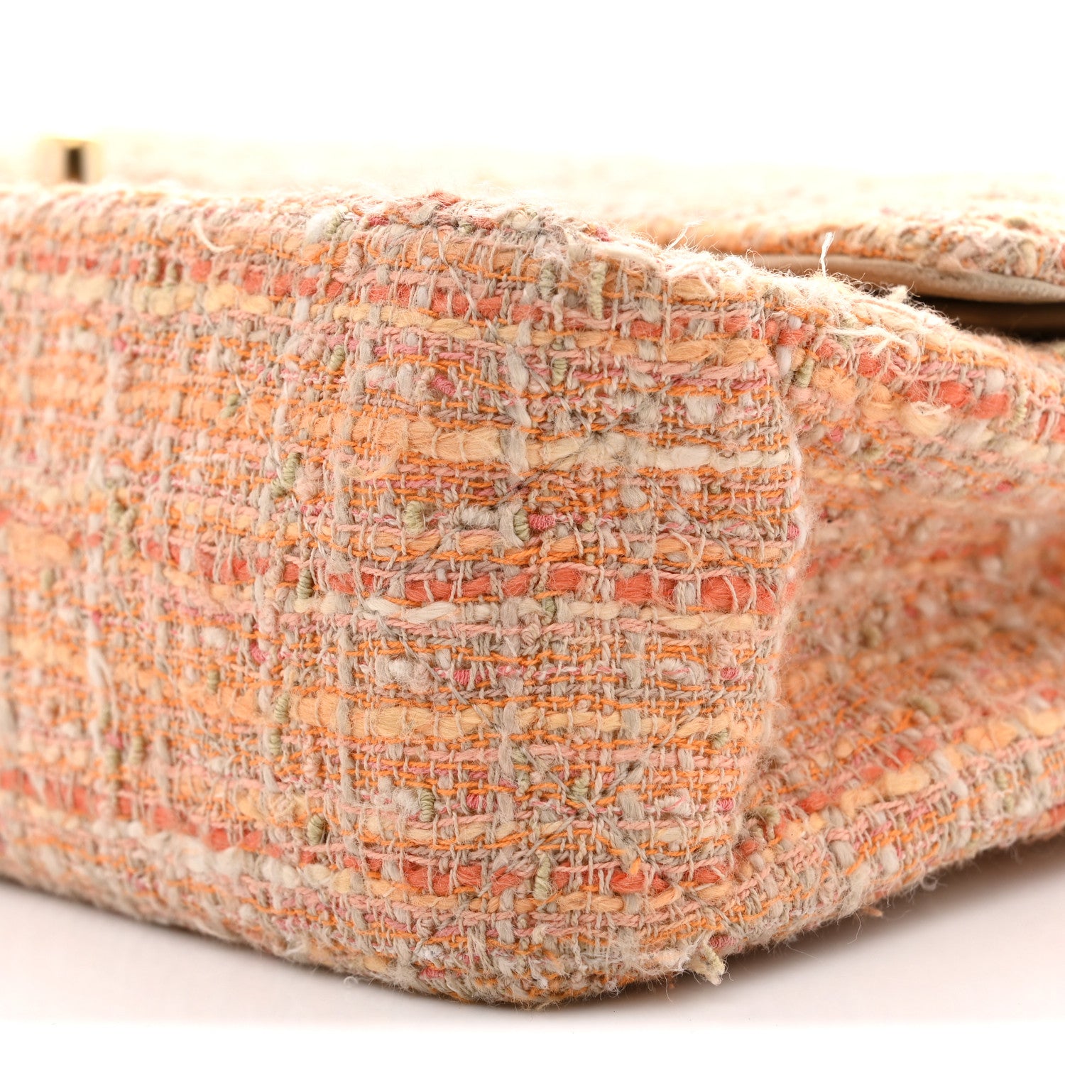 Chanel Tweed Quilted Medium Double Flap Orange Beige Multicolor 10 of 12