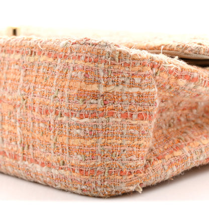 Chanel Tweed Quilted Medium Double Flap Orange Beige Multicolor 10 of 12