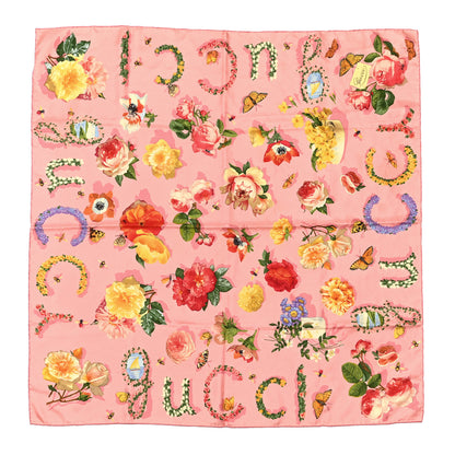 Gucci Silk Floral Print Square Scarf Pink Multicolor 1 of 3