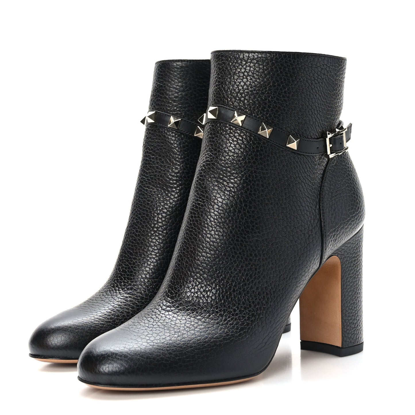 Grainy Calfskin Rockstud 90mm Booties 37 Black