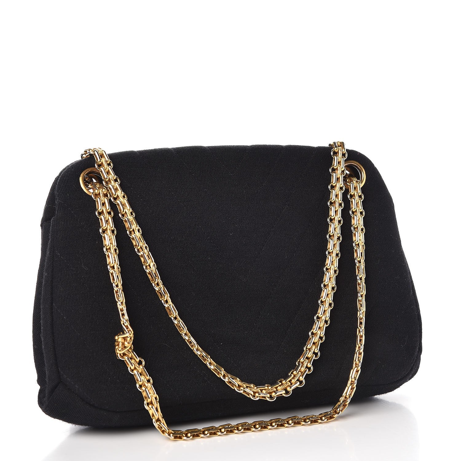 Chanel Vintage Jersey Chevron Quilted Frame Shoulder Bag Black 3 of 14