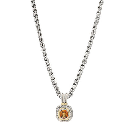 David Yurman Sterling Silver 14K Yellow Gold Citrine Albion Pendant Wheat Chain Necklace 1 of 4