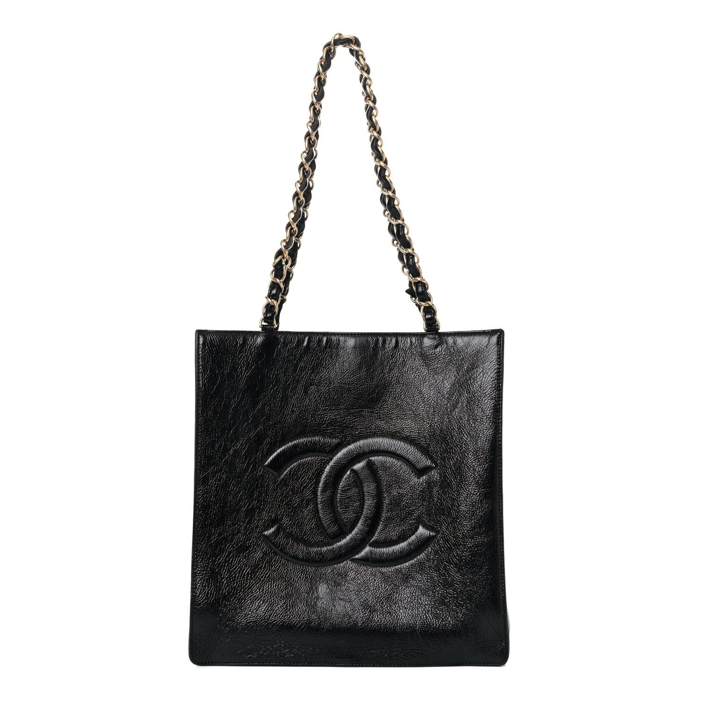 Shiny Aged Calfskin North South Shopping Bag Black