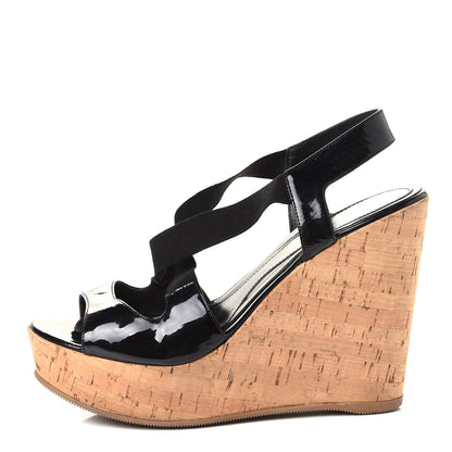Fendi Patent Cork Wedge Sandals 38.5 Black 1 of 8