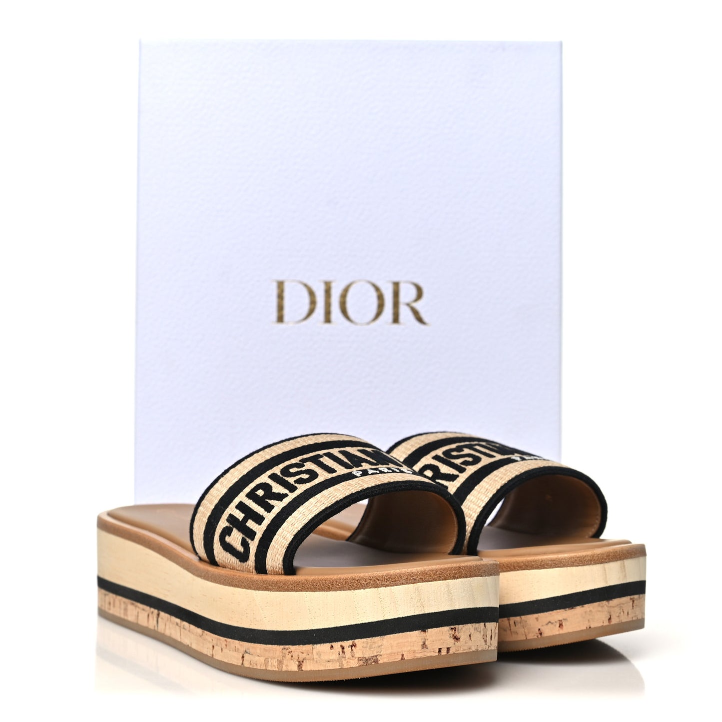 Raffia Dioriviera Embroidered Dway Platform Slide Sandals 37 Natural Black