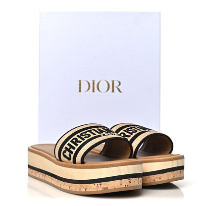Christian Dior Raffia Dioriviera Embroidered Dway Platform Slide Sandals 37 Natural Black 10 of 10