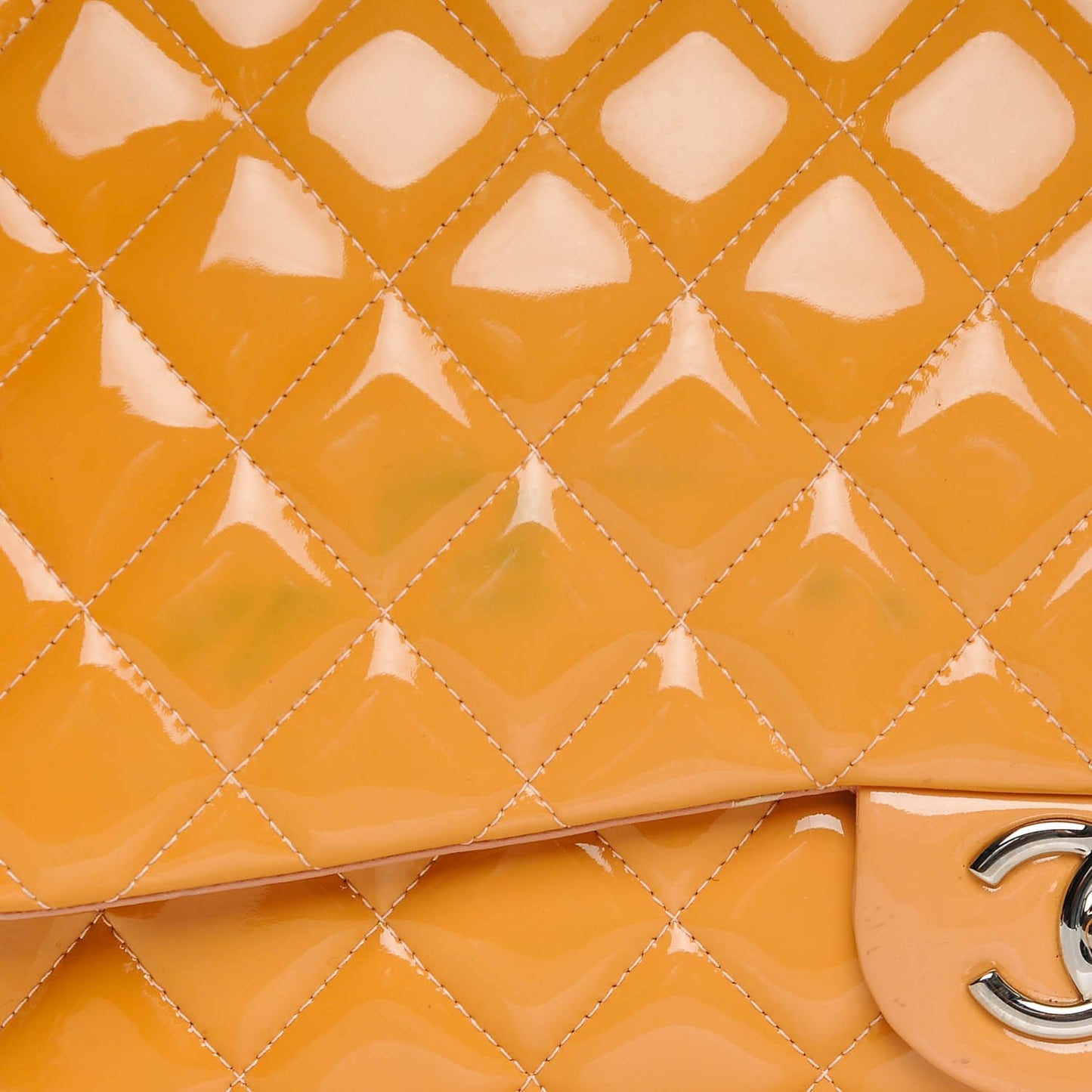 Patent Maxi Quilted Double Flap Light Orange