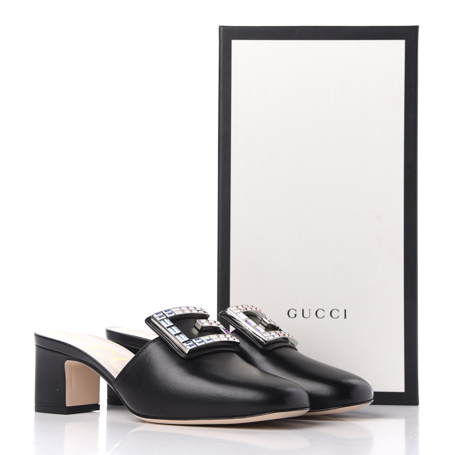 Gucci Malaga Kid Crystal Square G Madelyn 60mm Mules 37.5 Black 11 of 11