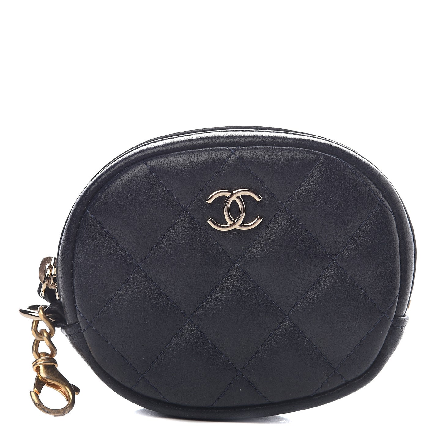 Lambskin Quilted Zip Around Classic Coin Purse Navy Blue