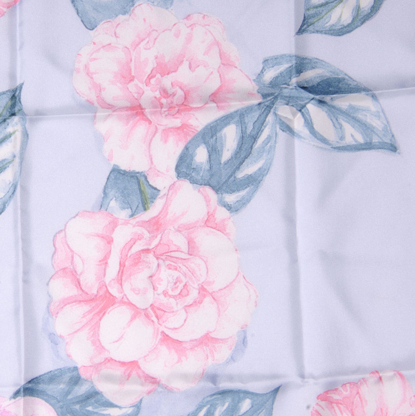 Silk Camellia Flower Scarf Pink Blue