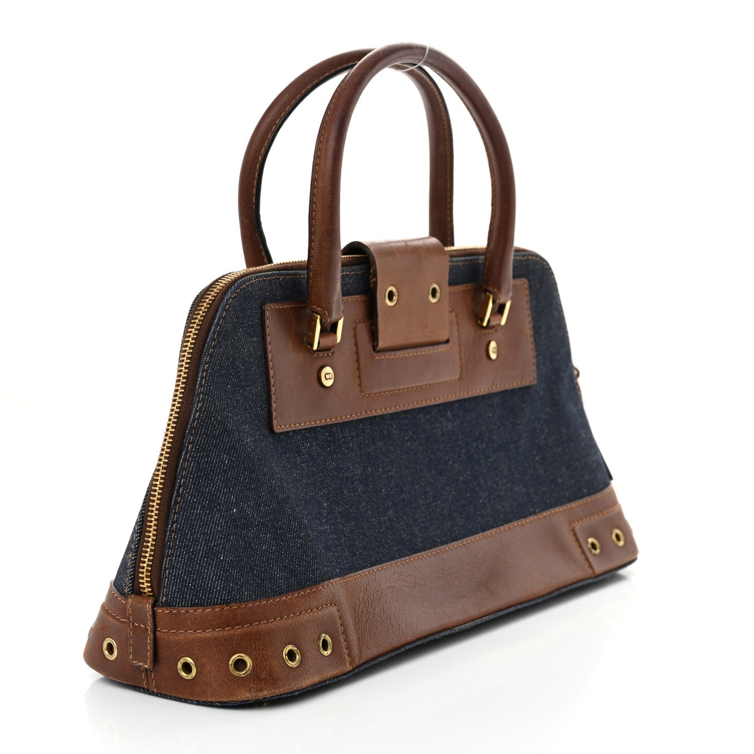 Christian Dior Denim Calfskin Street Chic Top Handle Bag Blue