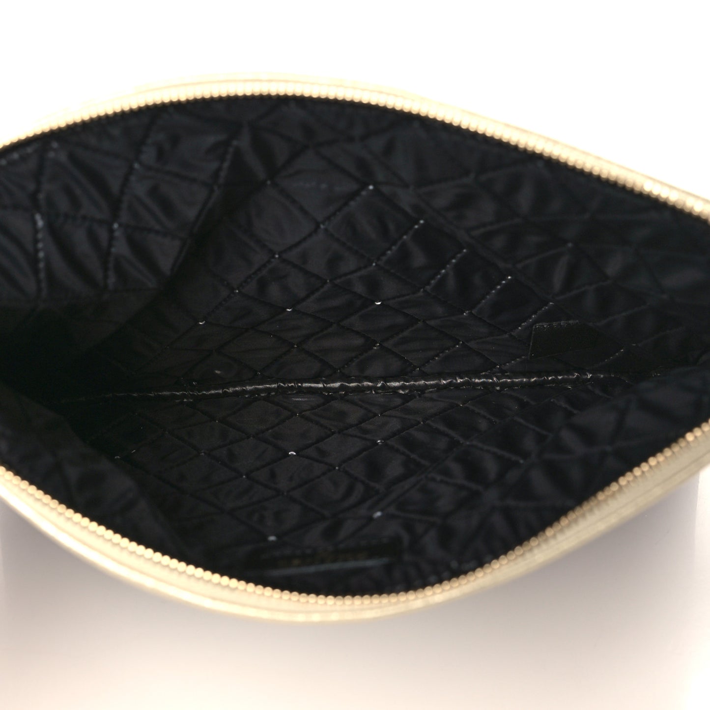 Metallic Goatskin Lambskin Grosgrain Pearl CC Medium Cosmetic Case Black Gold