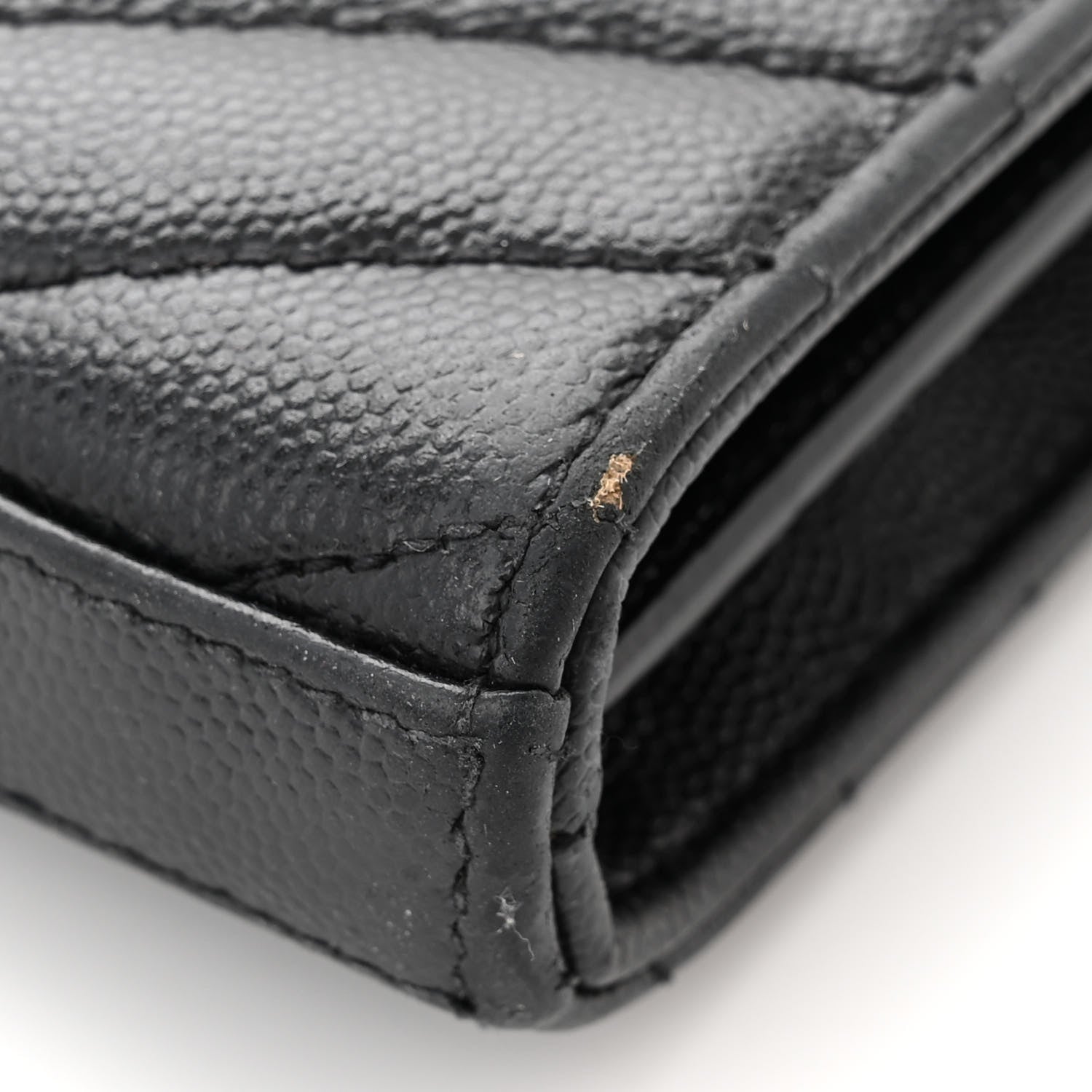 Saint Laurent Grain De Poudre Matelasse Chevron Monogram Monochrome Chain Wallet Black 11 of 16