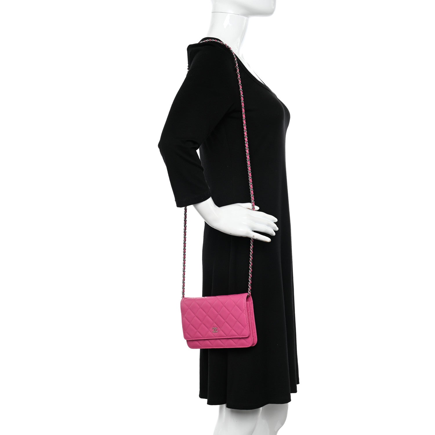Chanel Caviar Quilted Wallet on Chain WOC Fuchsia 2 of 10
