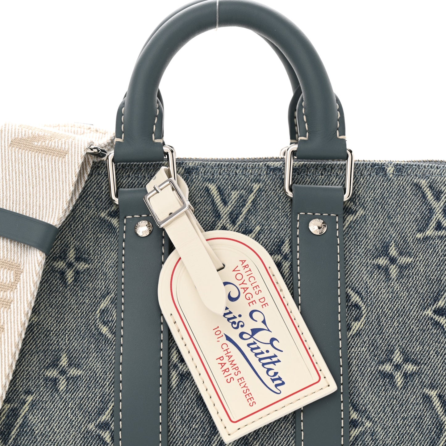 Monogram Washed Denim Keepall Bandouliere 25