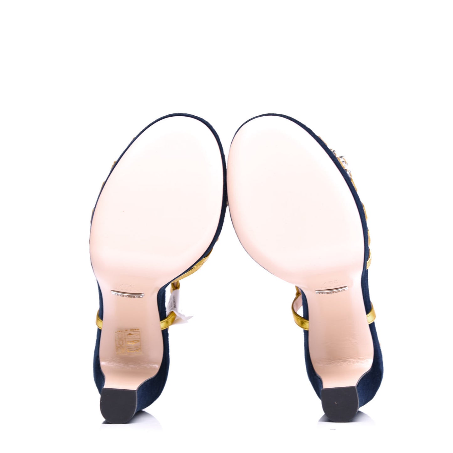 Velvet Nappa Crystal Zephyra Slingback Platform High Heel Sandals 36.5 Blue Gold