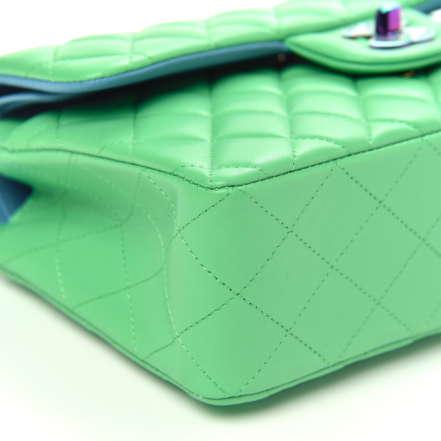 Lambskin Quilted Small Double Flap Green Blue