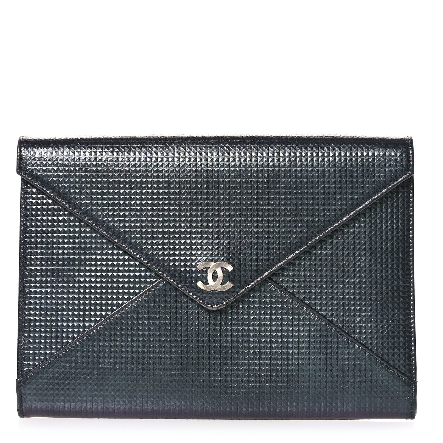 Metallic Lambskin Embossed Envelope Clutch Black