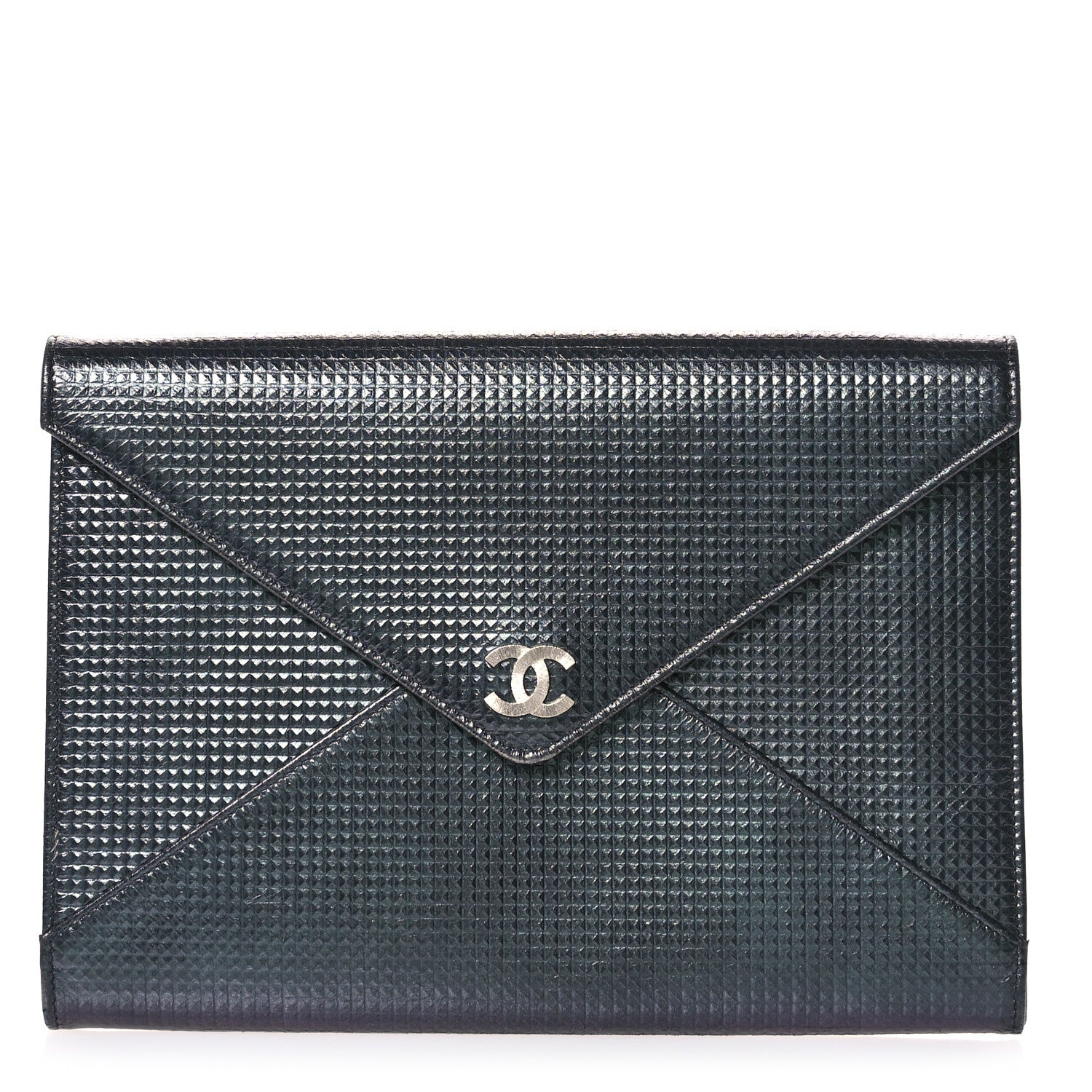 Chanel Metallic Lambskin Embossed Envelope Clutch Black 1 of 10