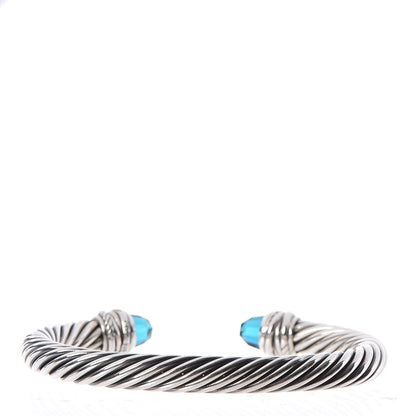 David Yurman Sterling Silver Diamond Hampton Blue Topaz 7mm Cable Classics Bracelet M 3 of 4
