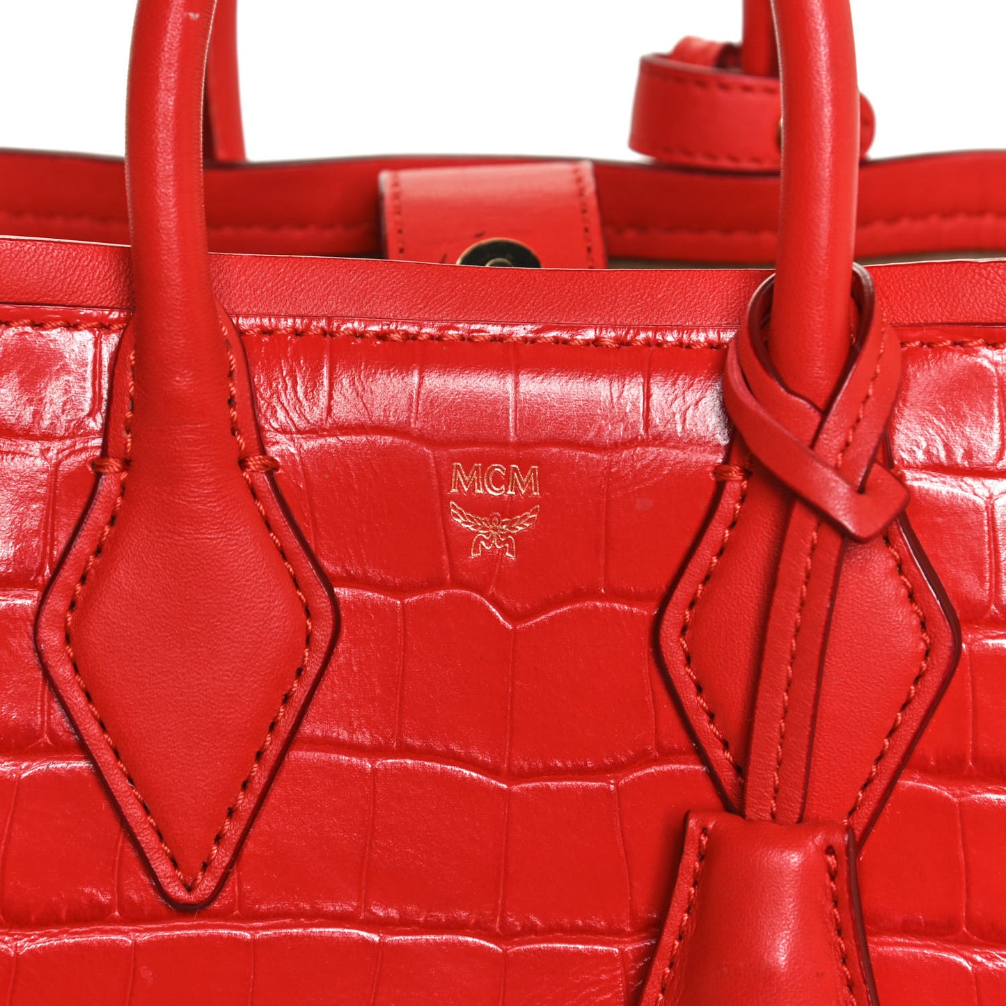 Calfskin Crocodile Embossed Mini Neo Milla Tote Ruby Red
