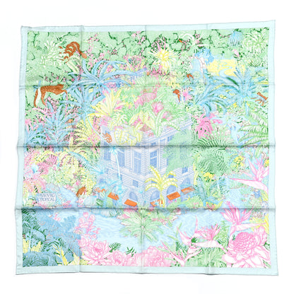 Hermes Silk Twill Faubourg Tropical Scarf 90 Bleu Vert Jaune 1 of 6