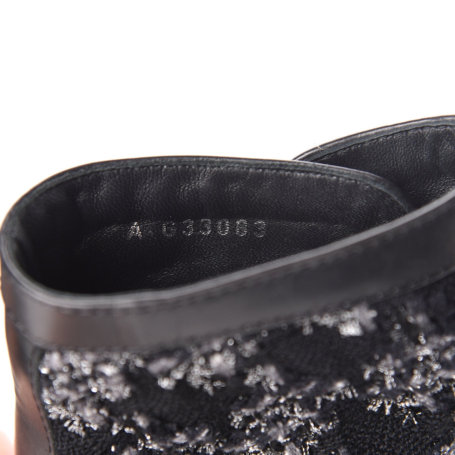 Tweed Lambskin Short Boots 38 Black Grey