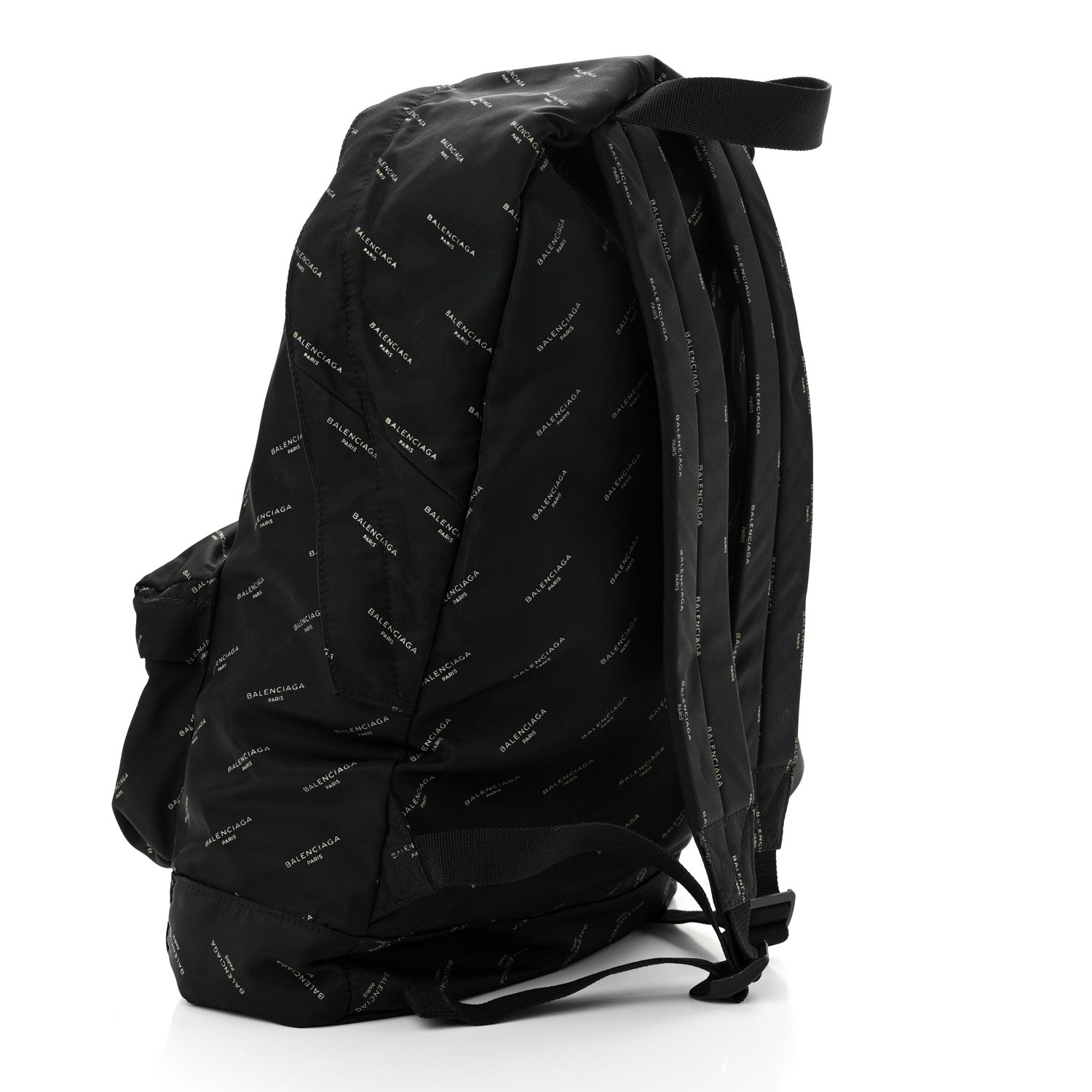 Balenciaga Twill Nylon Allover Logo Print Explorer Backpack Black Gold 3 of 11