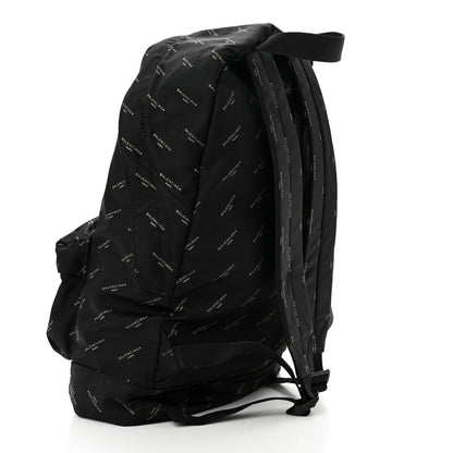 Balenciaga Twill Nylon Allover Logo Print Explorer Backpack Black Gold 3 of 11