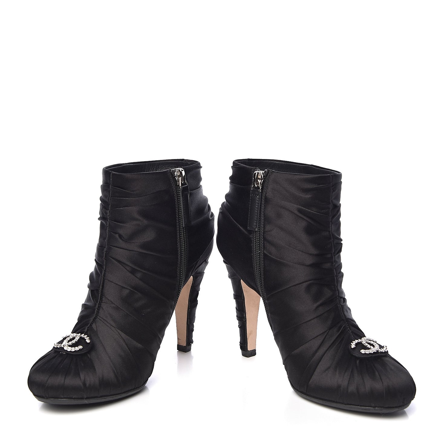 Satin Crystal CC Short Boots 37 Black