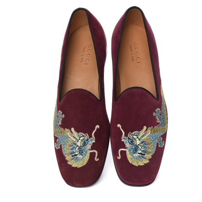 Gucci Suede Dragon Embroidered Mens Loafers 7.5 New Vineya 5 of 13