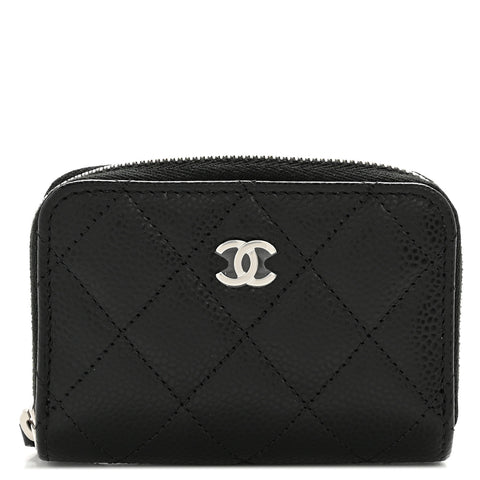 Caviar Quilted Zip Coin Purse Black
