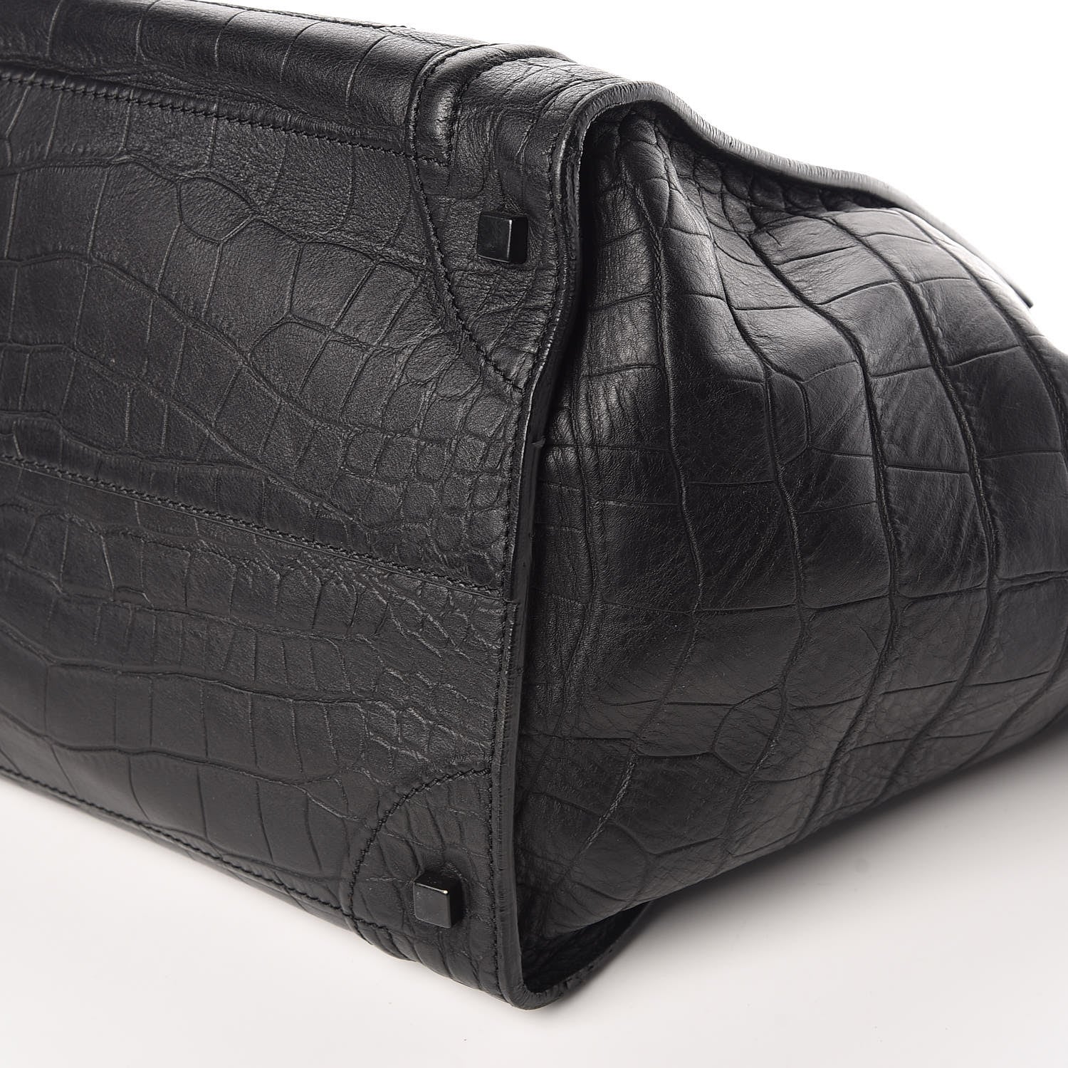 Celine Crocodile Embossed Calfskin Medium Phantom Luggage Black 11 of 19