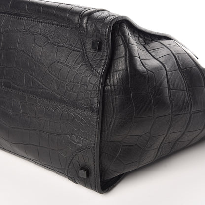 Celine Crocodile Embossed Calfskin Medium Phantom Luggage Black 11 of 19