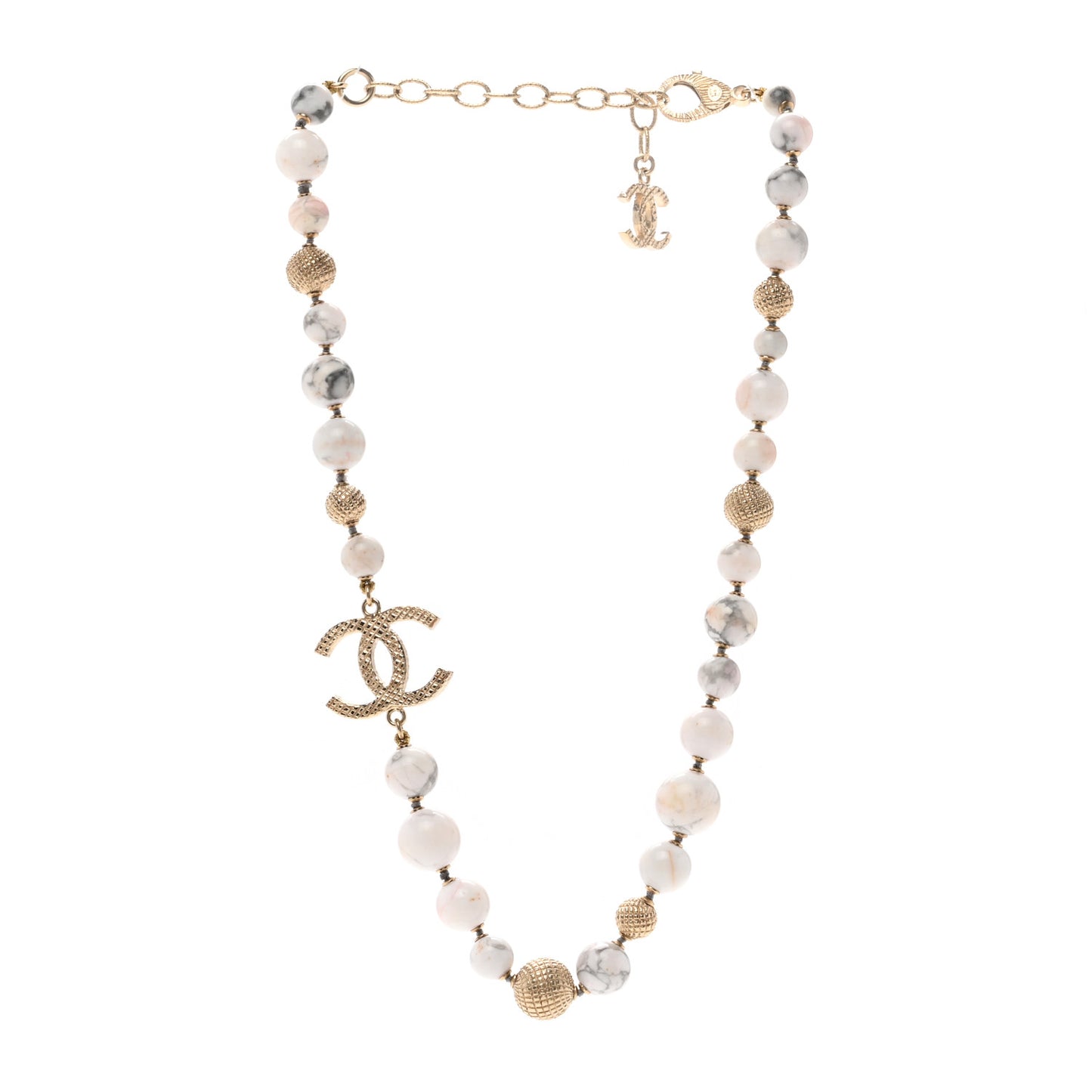 Marble Beaded CC Necklace Gold White