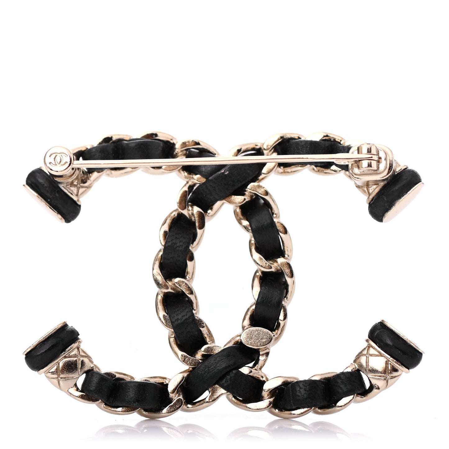 Lambskin Chain CC Brooch Black Gold