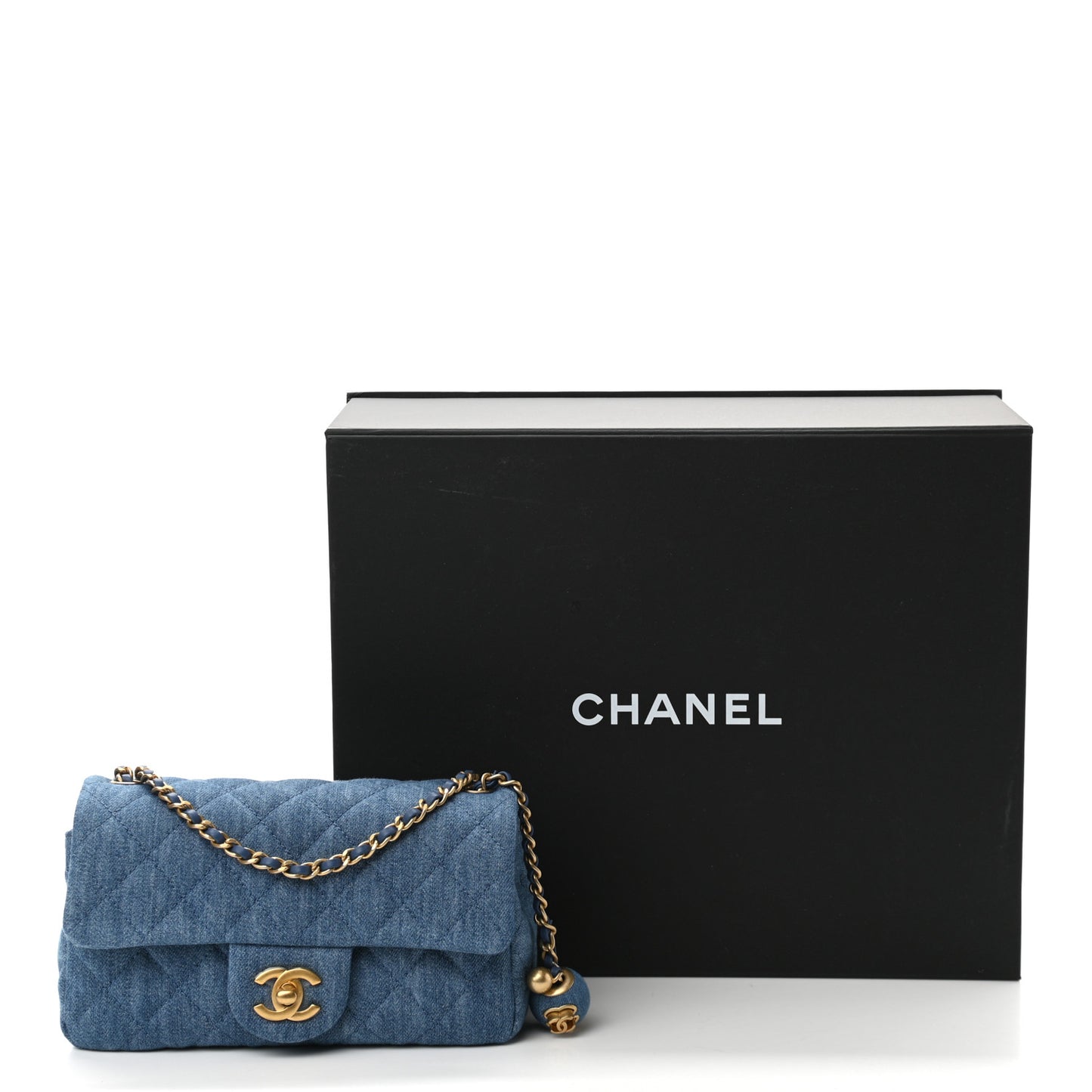 Denim Quilted Mini Pearl Crush Rectangular Flap Blue