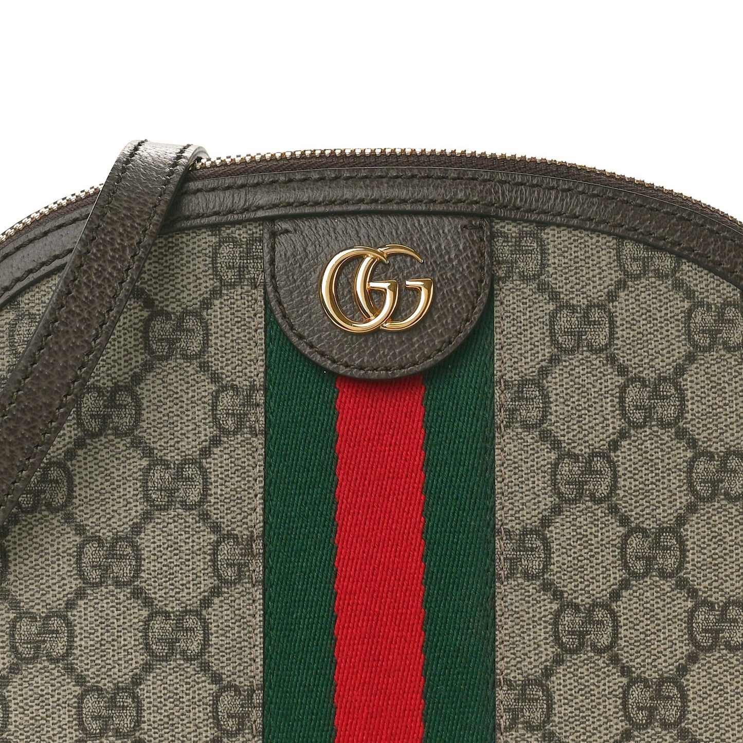 GG Supreme Monogram Textured Dollar Calfskin Web Small Ophidia Dome Shoulder Bag Beige Ebony New Acero